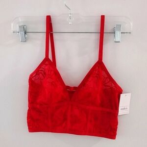 Auden Women's Red Smooth Lace Unlined Long Line Bralette Size Small